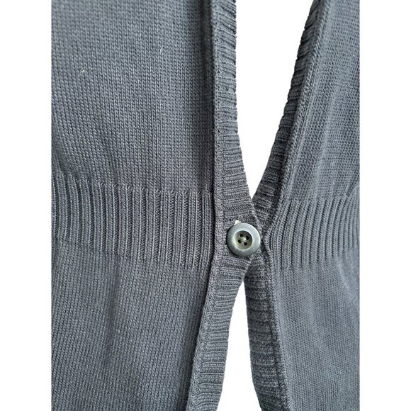 Eddie Bauer Cardigan Sweater Women XL Navy Cotton One-Button Ribbed at waist - Picture 2 of 9
